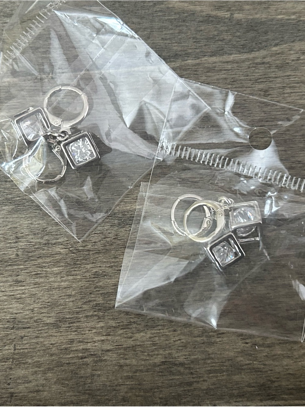 Silver-tone Hoop Earrings with Square Cubic Zirconia Charms